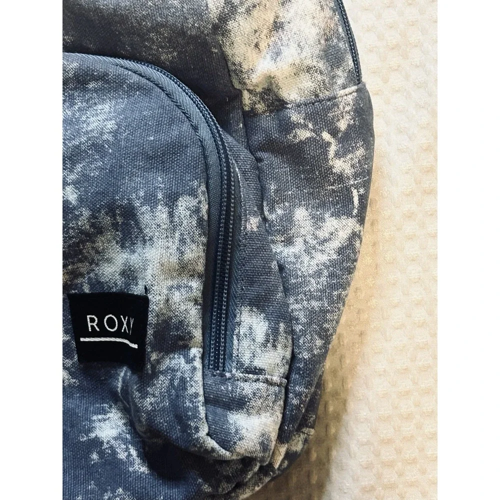 Roxy Backpack - Book Bag - Day Pack Tie-Dyed Multiple Zipper Pockets Blue Gray